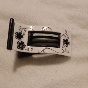 Black and White Hair Clip with Floral Design